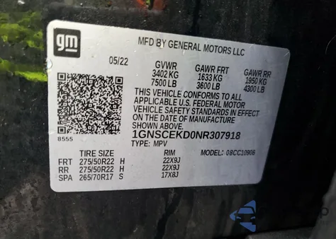 2022 Chevrolet Suburban C1500 Rst from USA, damaged, VIN 1GNSCEKD0NR307918